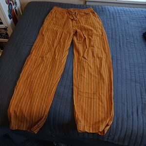 Cotton lounge pants unisex small, mustard yellow with stripes, low impact dyes